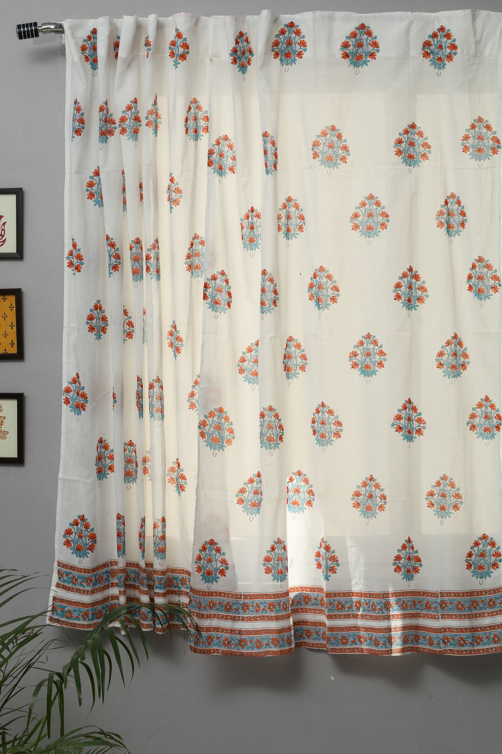 SootiSyahi 'Iris' Handblock Printed Cotton Window Curtain