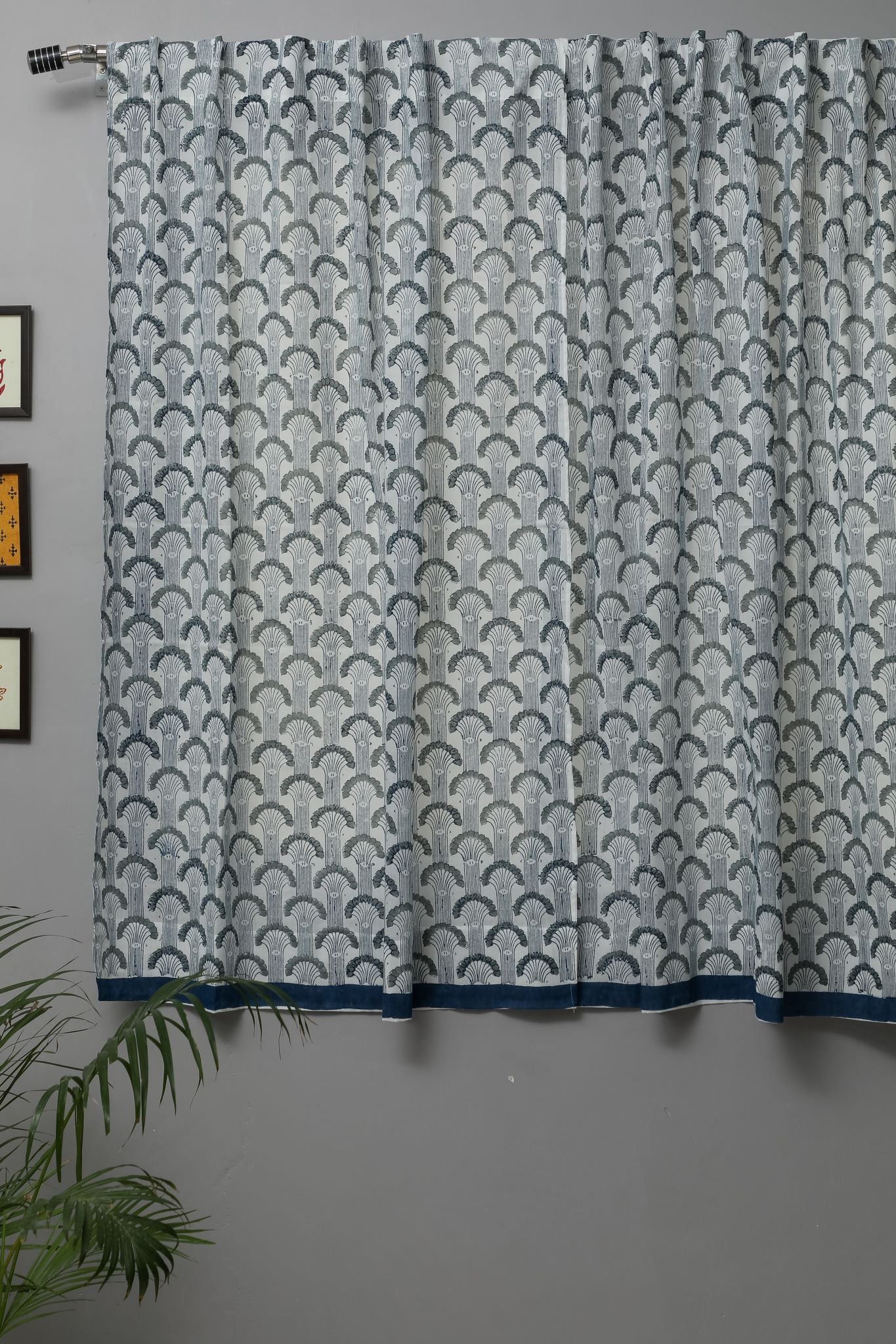 SootiSyahi 'Sargasso Blue' Handblock Printed Cotton Window Curtain