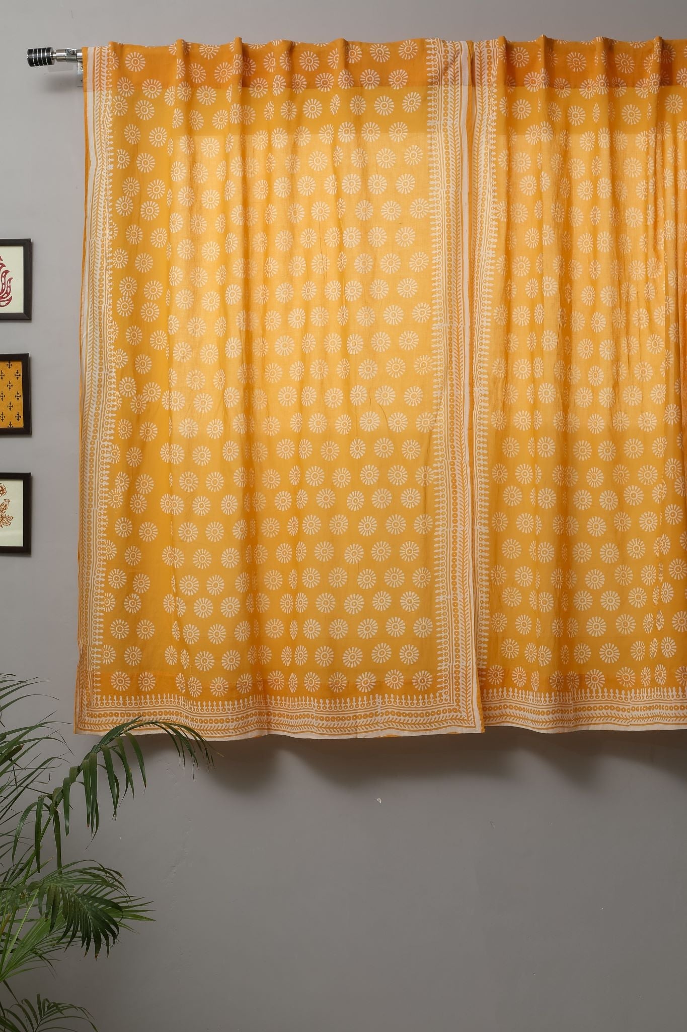 SootiSyahi 'Sunflower' Handblock Printed Cotton Window Curtain