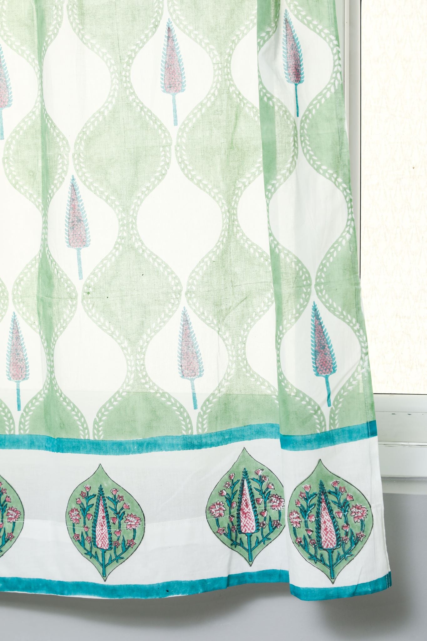 'Aloe Palm' Handblock Printed Cotton Window Curtain - SootiSyahi