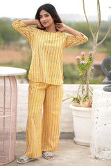 Amber Zebra Block Printed Night suit - SootiSyahi