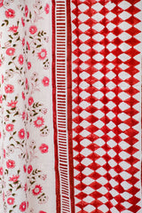 'Anemone Orchid' Handblock Printed Cotton Window Curtain - SootiSyahi