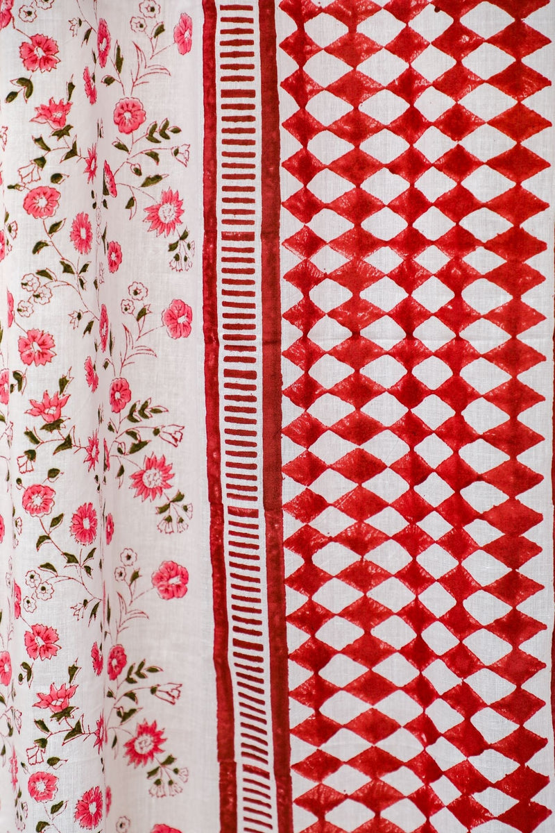 'Anemone Orchid' Handblock Printed Cotton Window Curtain - SootiSyahi