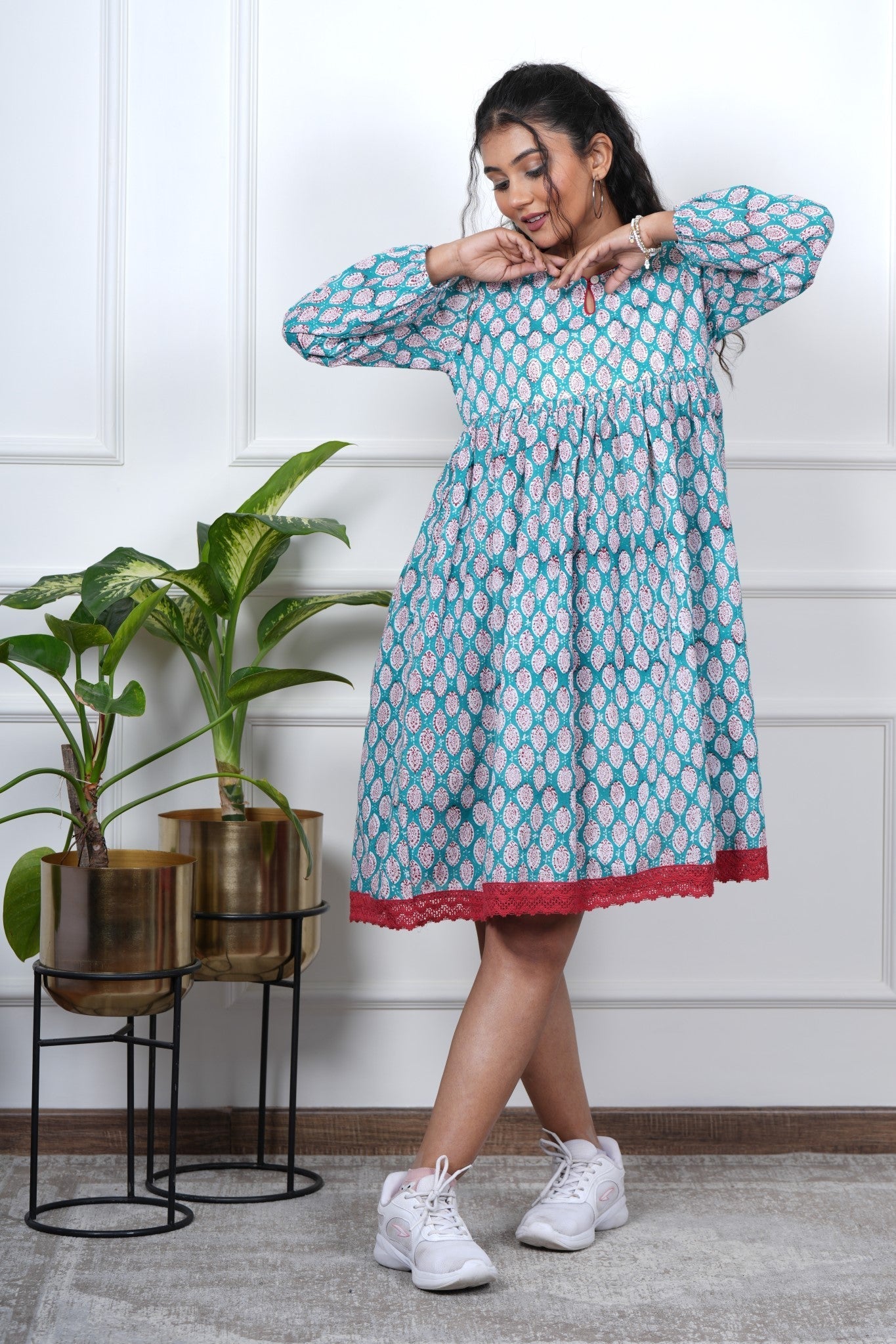 Aura Hand Block Printed Cotton Dress - SootiSyahi