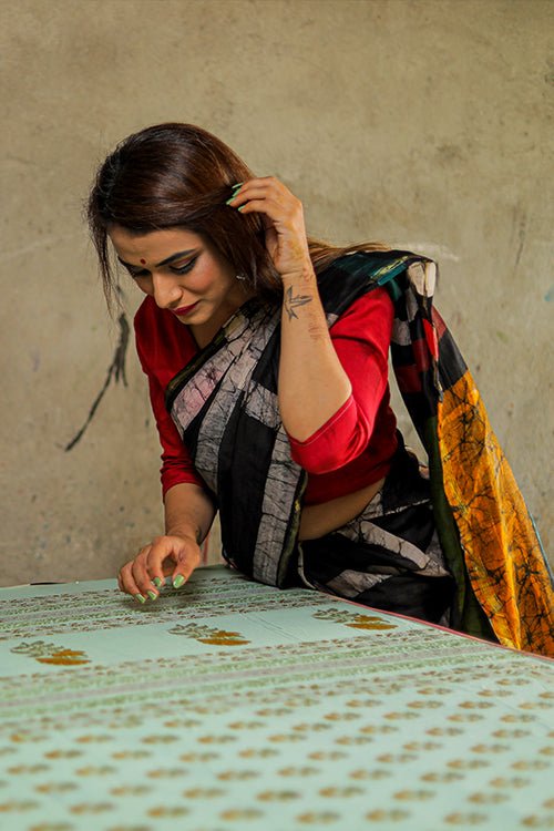 Batik Handblock Print Chanderi Silk Saree - SootiSyahi