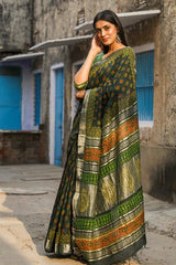 "BENEVOLENCE" HANDBLOCK PRINT SLUB COTTON SAREE - SootiSyahi