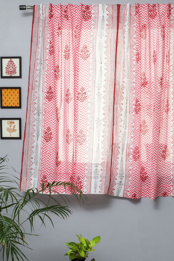 'Blast colour red' Handblock Printed Cotton Window Curtain - SootiSyahi