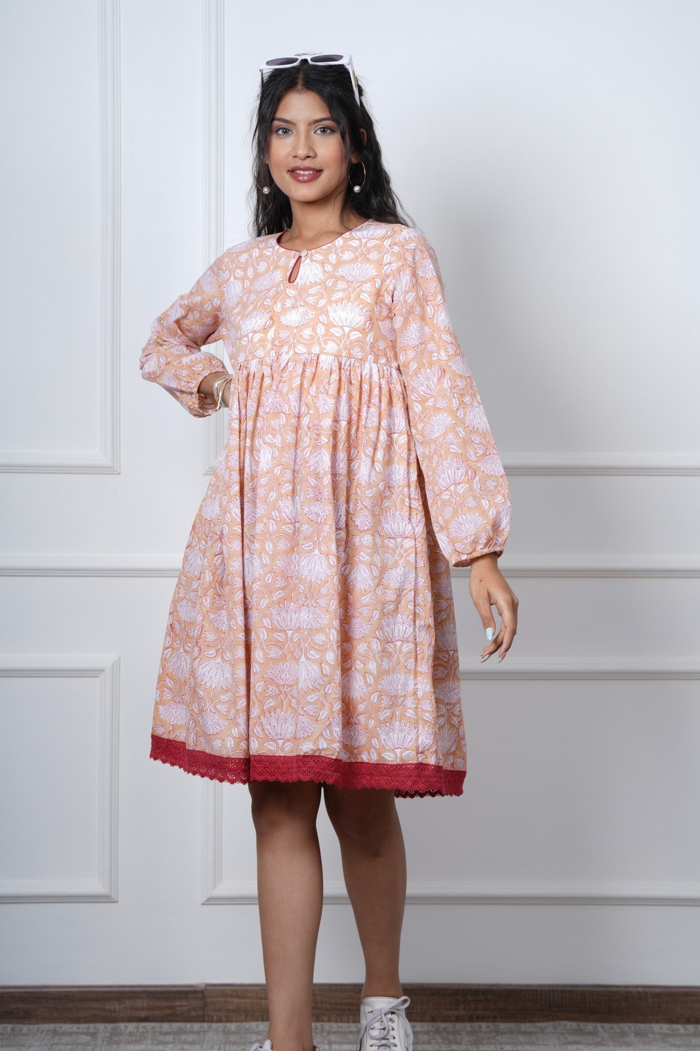 Bliss Peach Hand Block Printed Dress - SootiSyahi