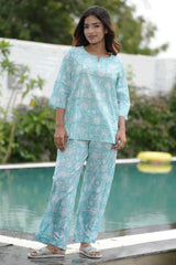 Blue Cotton Candy Block Printed Night suit - SootiSyahi