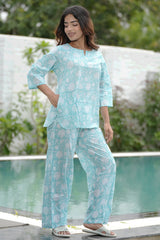 Blue Cotton Candy Block Printed Night suit - SootiSyahi