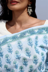 "Blue Sapphire" Block Printed Cotton Saree - SootiSyahi