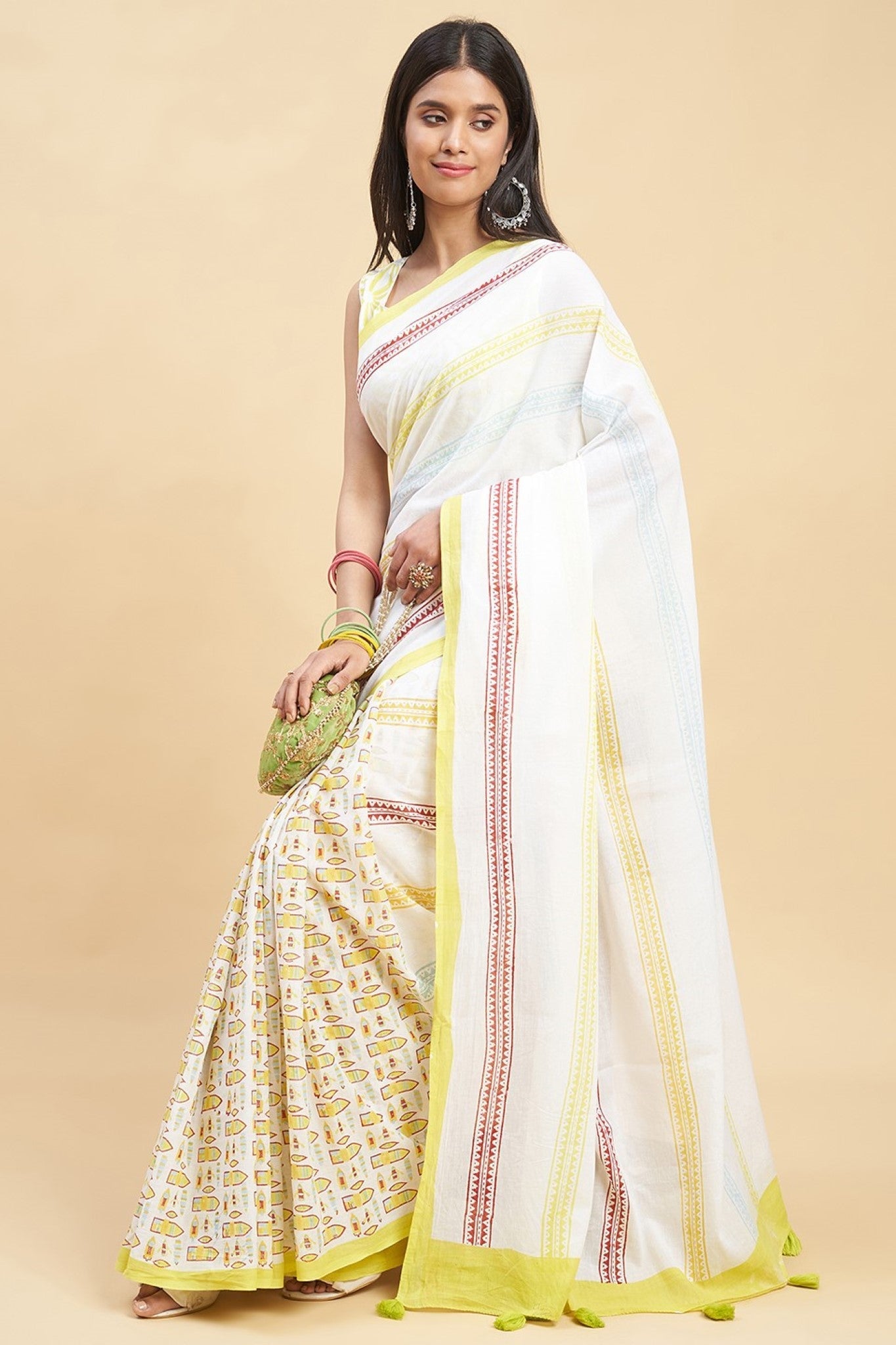 Block Print Cotton Saree with Blouse – RKG SHOPPING