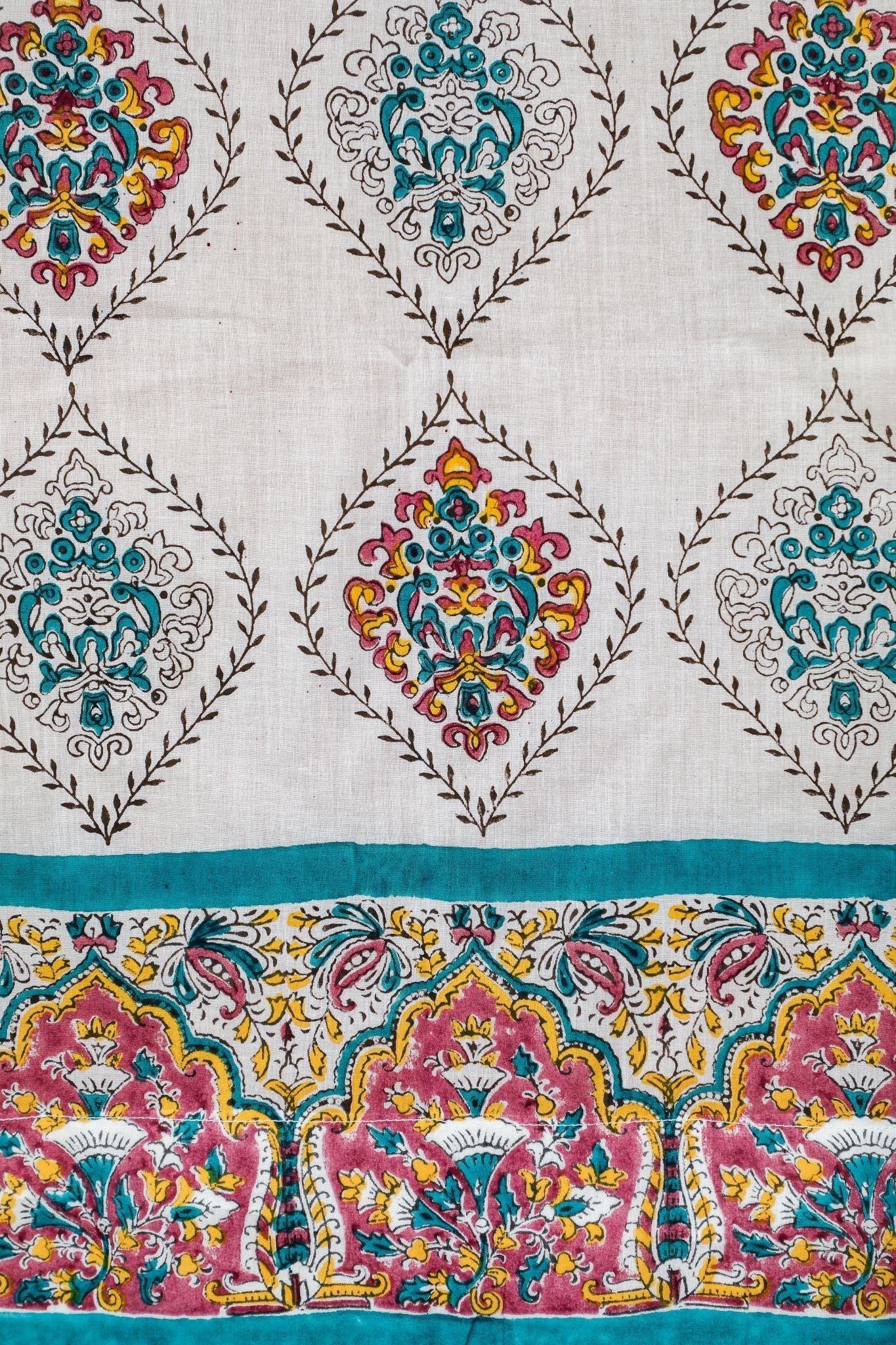 'Carved Ornaments' Handblock Printed Cotton Window Curtain - SootiSyahi