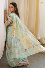 "CHARISMA" HAND MARBLE PRINT CHANDERI SILK SAREE - SootiSyahi