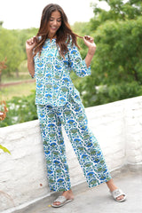 Cobalt Garden Serenade Block Printed Night suit - SootiSyahi