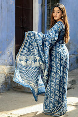 "COSMOS" INDIGO HANDBLOCK PRINT CHANDERI SILK SAREE - SootiSyahi