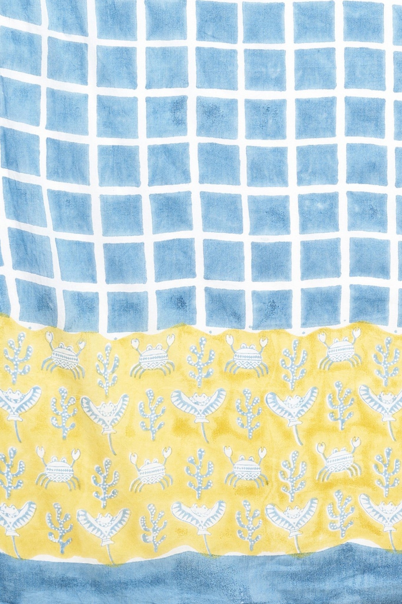 "Crab In Yellow" Block Printed Cotton Saree - SootiSyahi