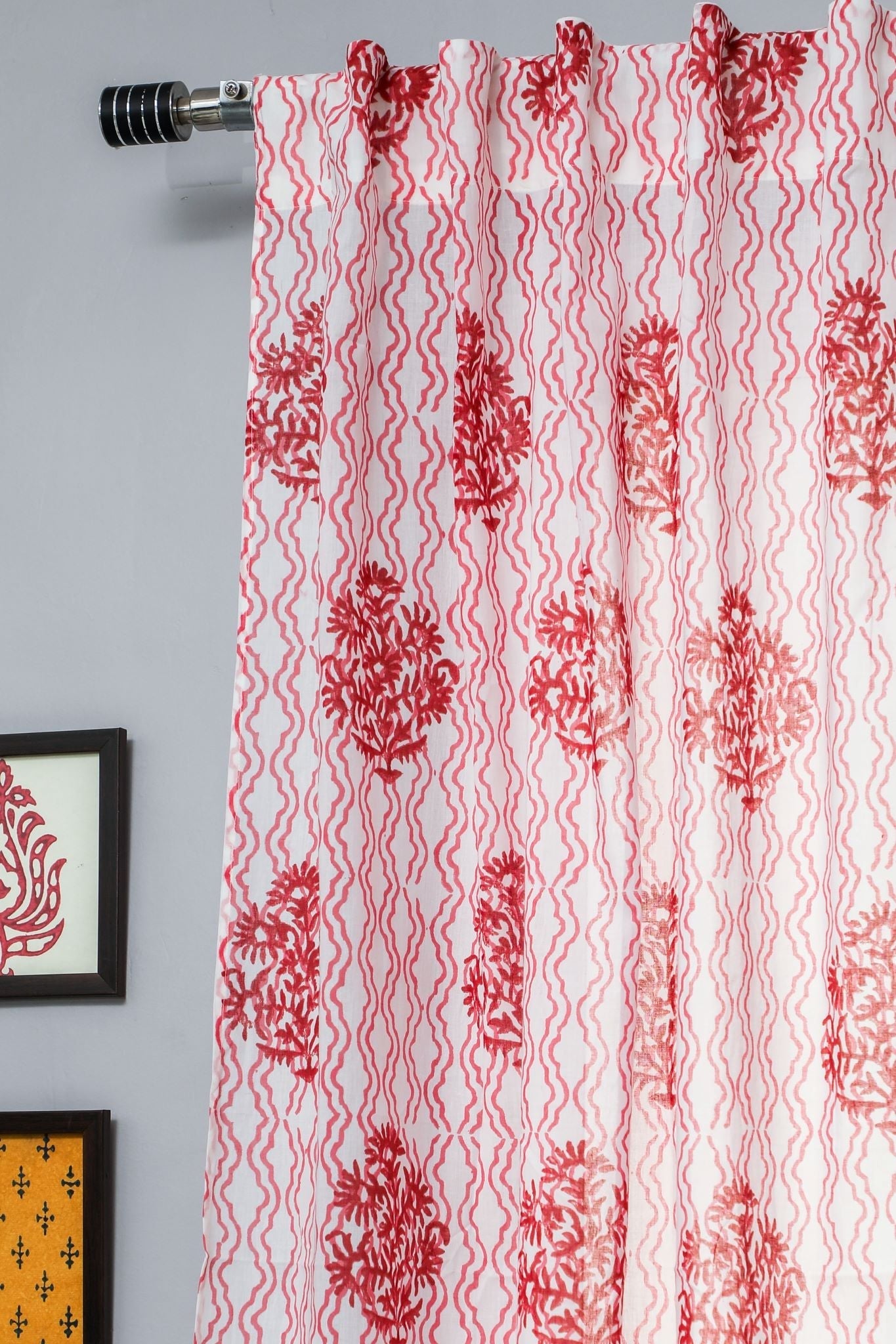 'Dazzling Rose' Handblock Printed Cotton Window Curtain - SootiSyahi
