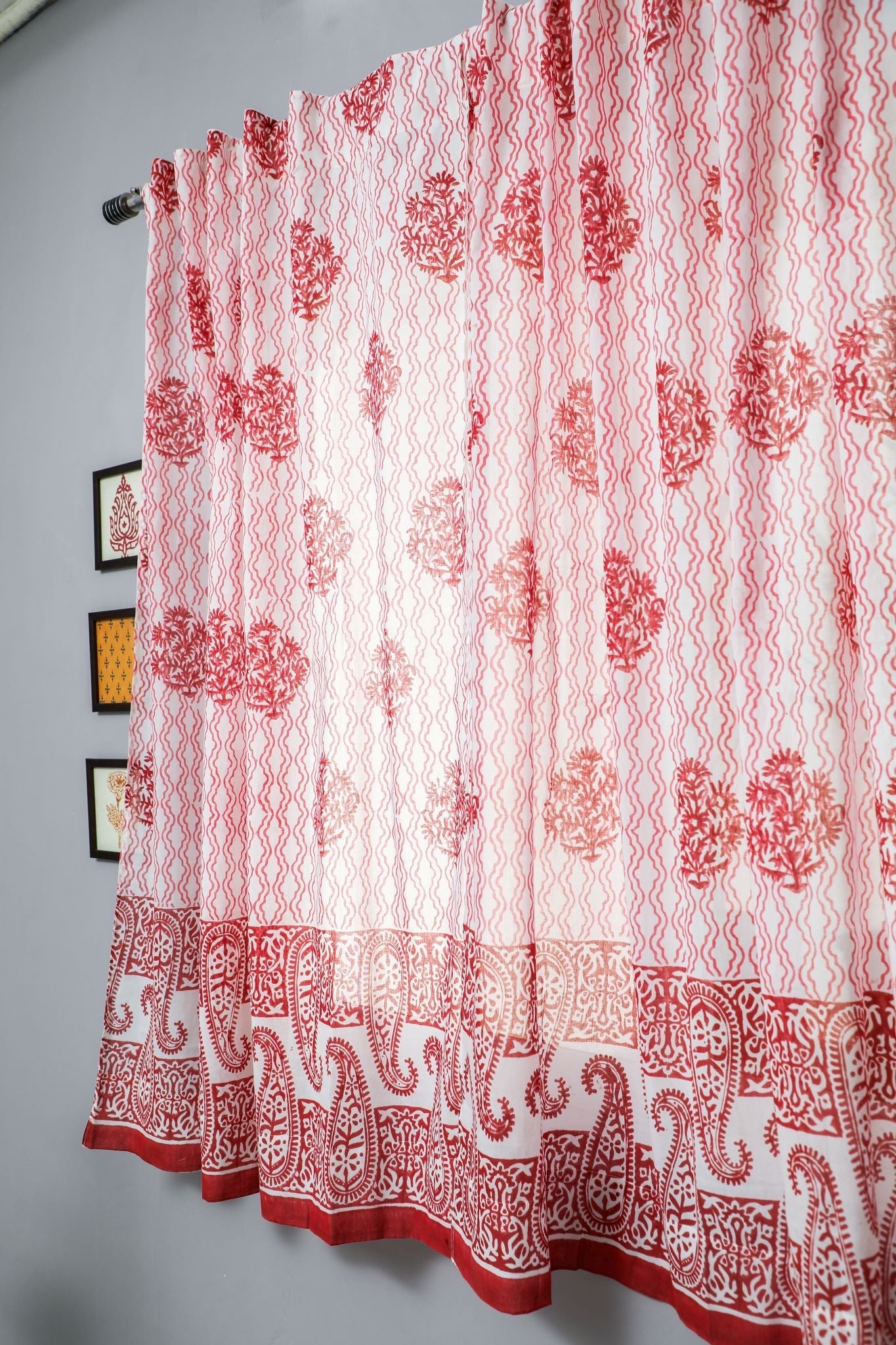 'Dazzling Rose' Handblock Printed Cotton Window Curtain - SootiSyahi