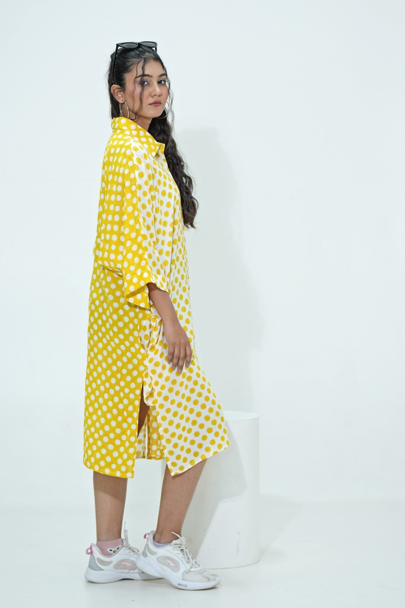 Elina in Yellow Hand Block Printed Oversize Shirt - SootiSyahi
