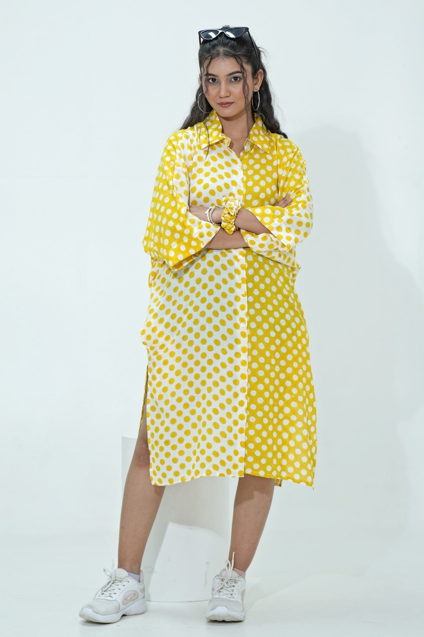 Elina in Yellow Hand Block Printed Oversize Shirt - SootiSyahi