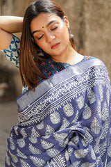 "EMINENCE" HANDBLOCK PRINT SLUB COTTON SAREE - SootiSyahi