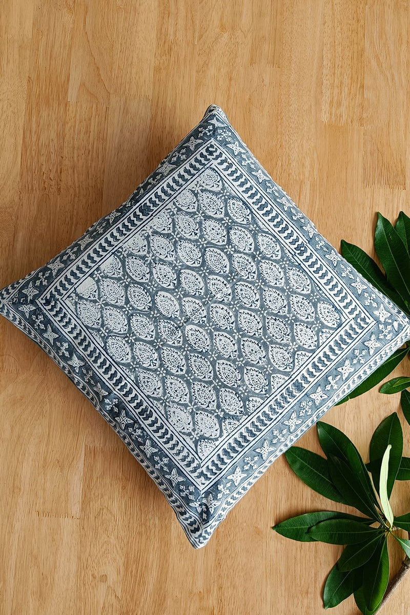 'Essence of Grey' Hand Printed Cotton Cushion Set Of Two - SootiSyahi