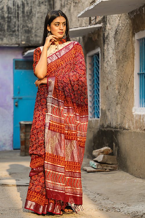 Buy Jammdani Embroidered Handloom Cotton Silk Red Sarees Online @ Best  Price In India | Flipkart.com