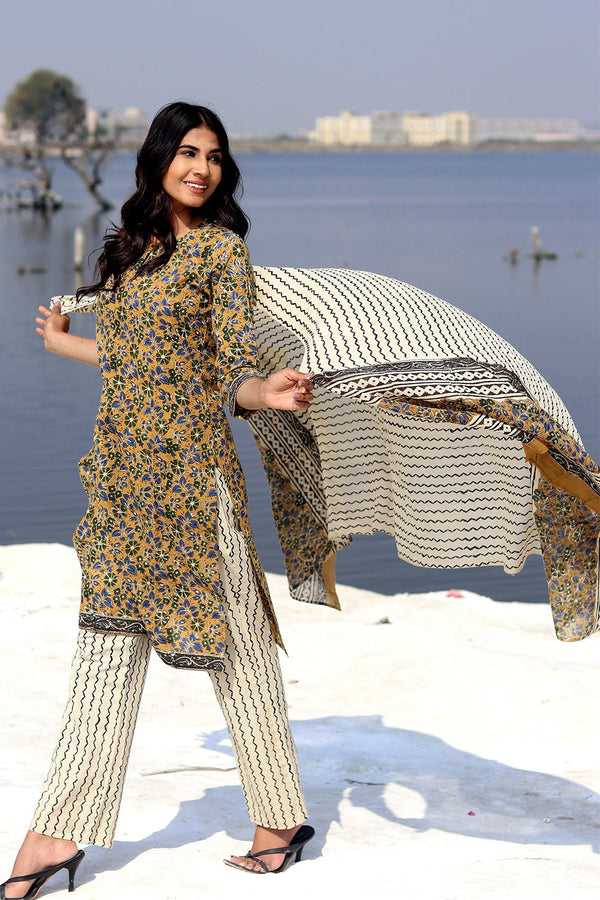 Ethnic Elegance Block Printed Salwar Suit Set - SootiSyahi