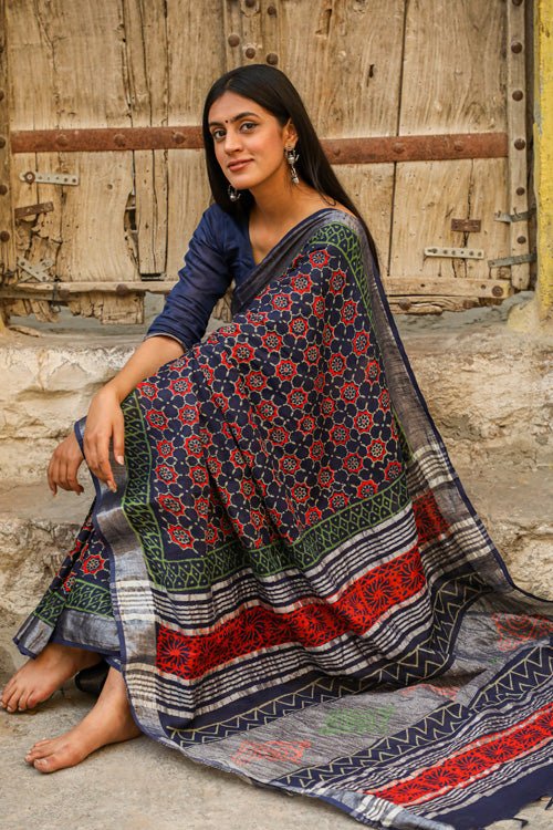 Dabu handblock printed mul cotton sarees