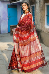 "EXEBURANCE" HANDBLOCK PRINT SLUB COTTON SAREE - SootiSyahi