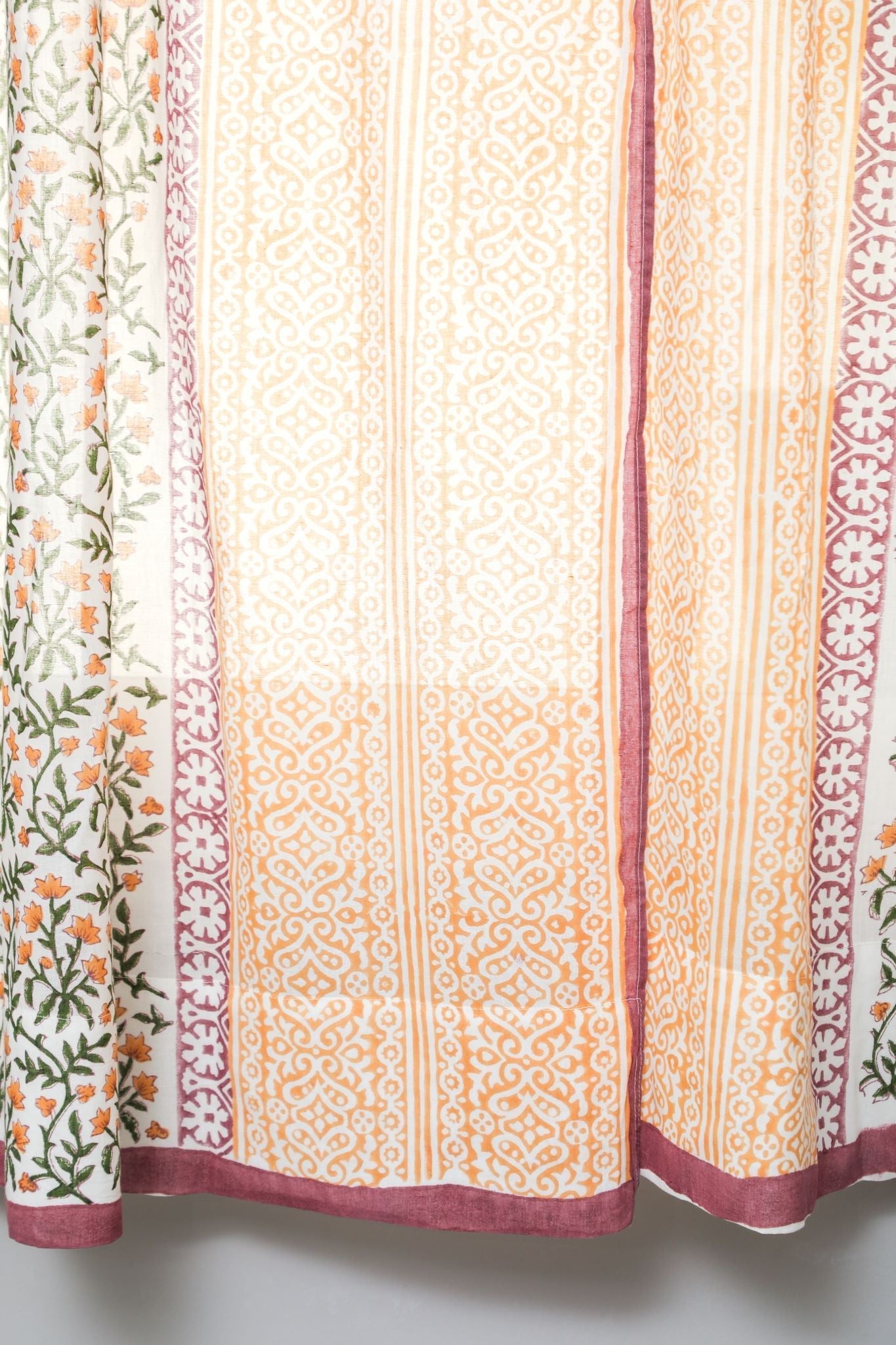 'Fairyland yellow' Handblock Printed Cotton Window Curtain - SootiSyahi