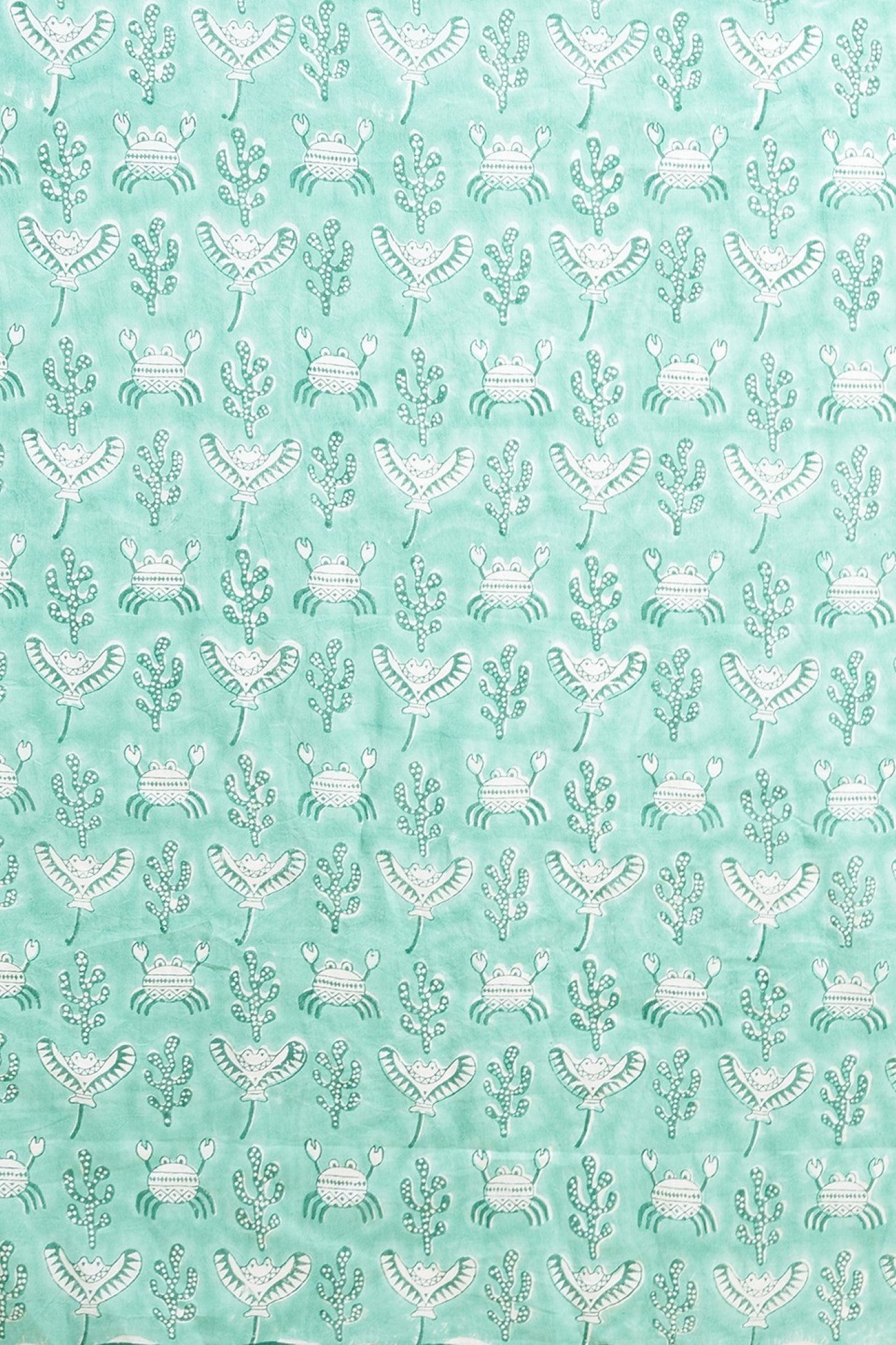 "Fiddler Green Crab'' Block Printed Cotton Saree - SootiSyahi