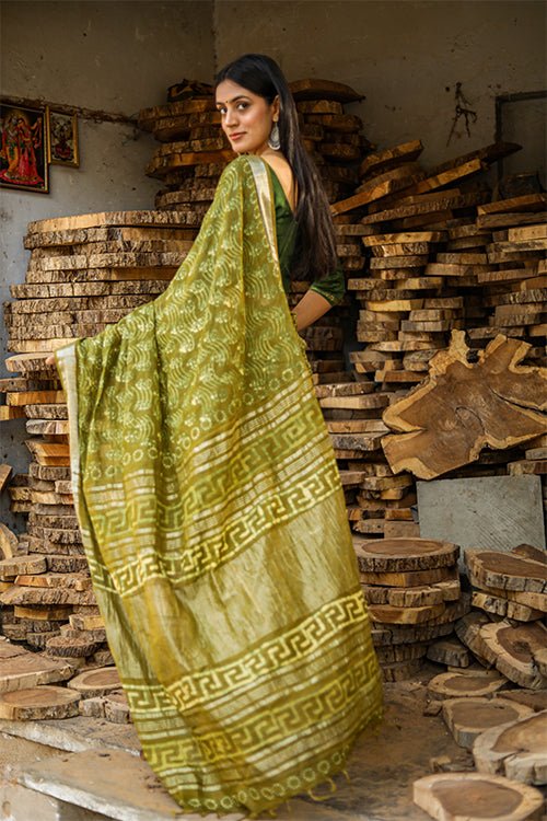 "FINESSE" KASHISH DABU HANDBLOCK PRINT SLUB COTTON SAREE - SootiSyahi