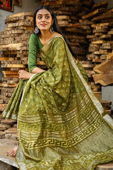 "FINESSE" KASHISH DABU HANDBLOCK PRINT SLUB COTTON SAREE - SootiSyahi