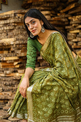 "FINESSE" KASHISH DABU HANDBLOCK PRINT SLUB COTTON SAREE - SootiSyahi