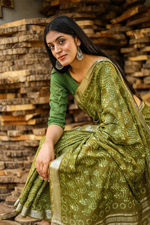 "FINESSE" KASHISH DABU HANDBLOCK PRINT SLUB COTTON SAREE - SootiSyahi