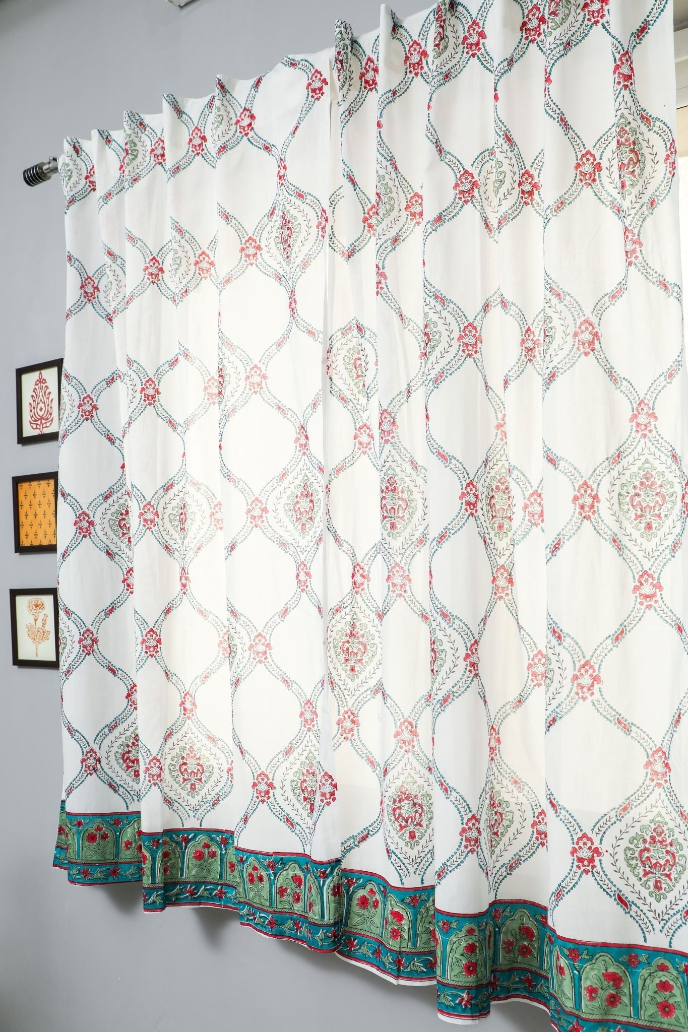 'First Impression' Handblock Printed Cotton Window Curtain - SootiSyahi