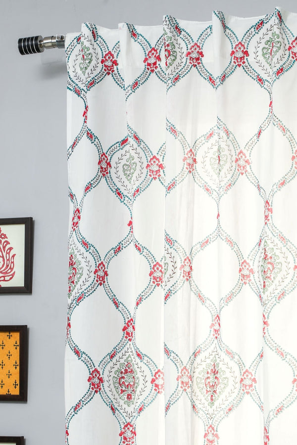 'First Impression' Handblock Printed Cotton Window Curtain - SootiSyahi