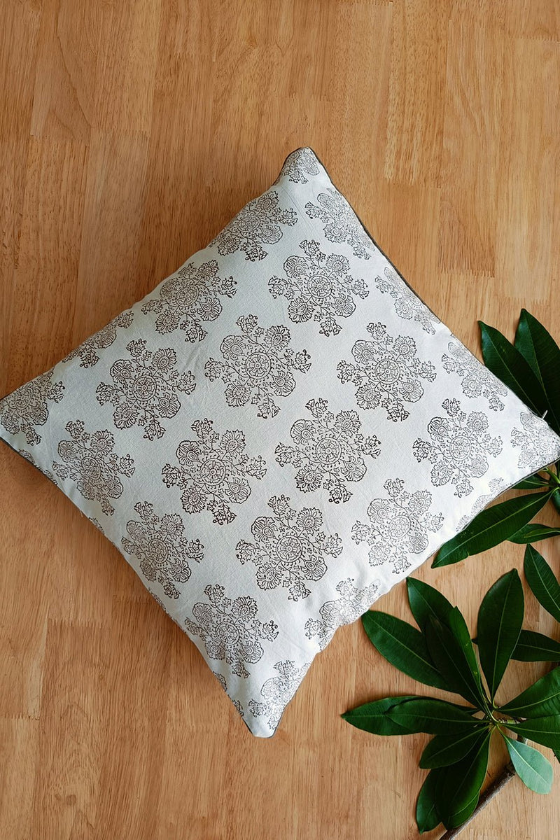 'Floral Lines' Hand Printed Cotton Cushion Set Of Two - SootiSyahi
