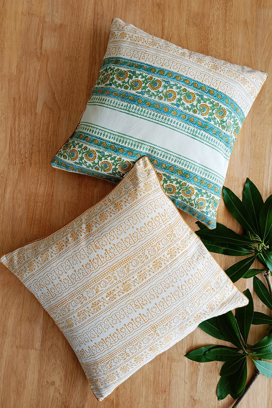 'Floral Monarch' Hand Printed Cotton Cushion Set Of Two - SootiSyahi