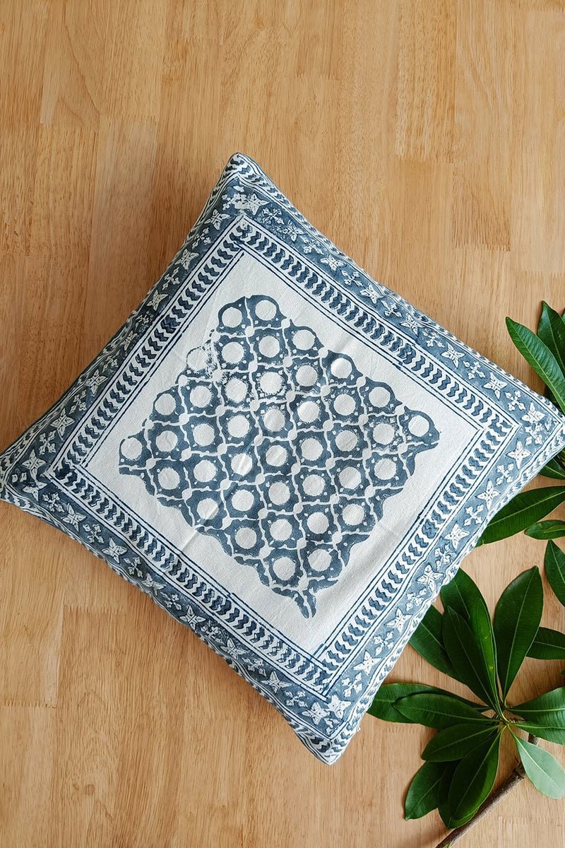 'Geometric era' Hand Printed Cotton Cushion Set Of Two - SootiSyahi