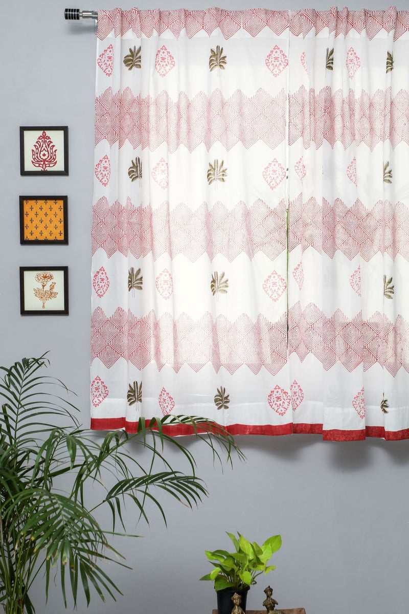 'Gleaming Zigzags' Handblock Printed Cotton Window Curtain - SootiSyahi