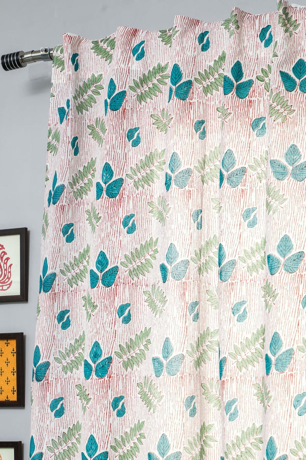 'Glow of Garden' Handblock Printed Cotton Window Curtain - SootiSyahi
