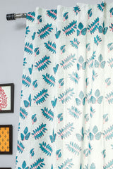 'Glow of Leaves' Handblock Printed Cotton Window Curtain - SootiSyahi