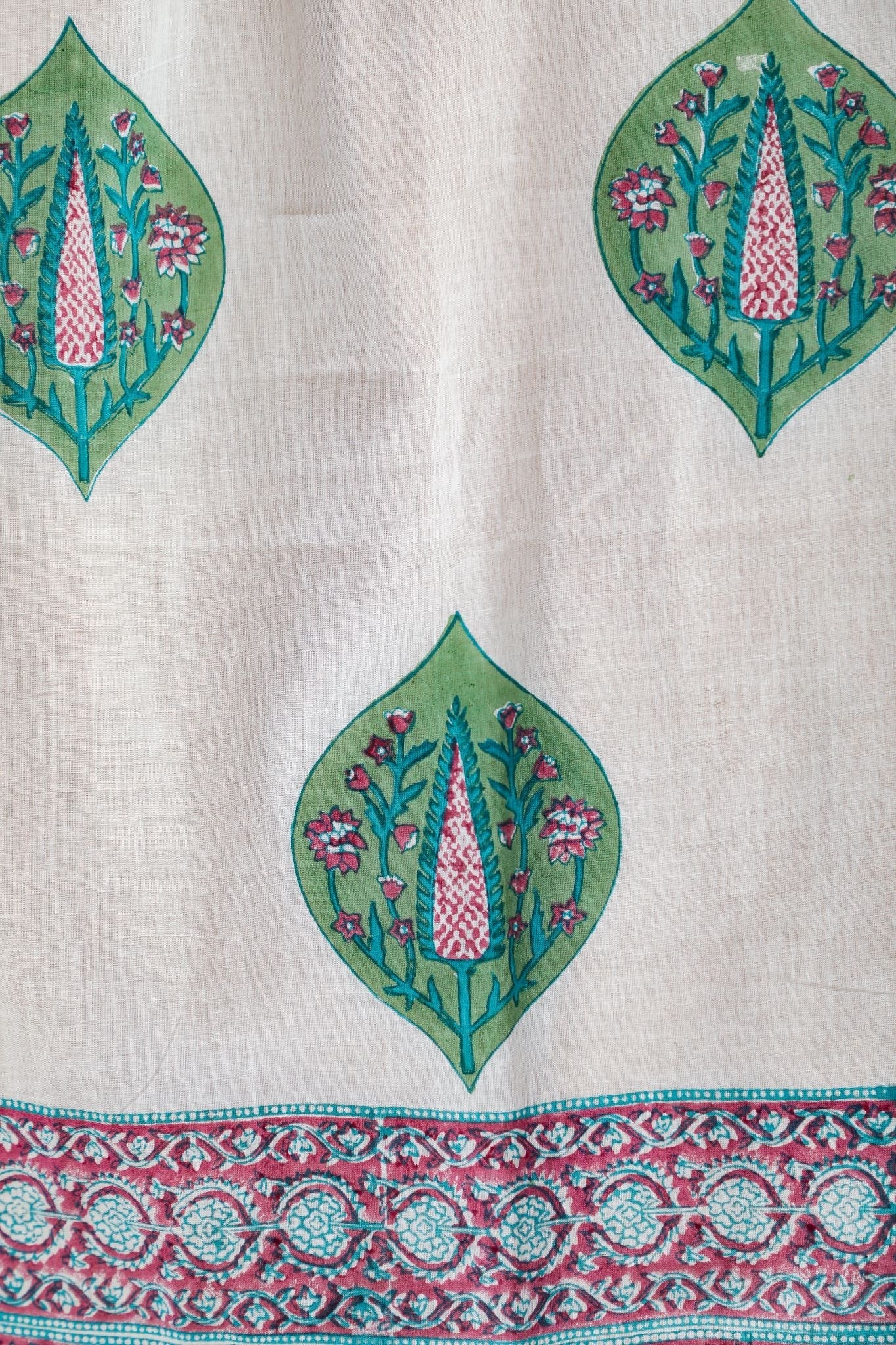 'Green Palm' Handblock Printed Cotton Window Curtain - SootiSyahi