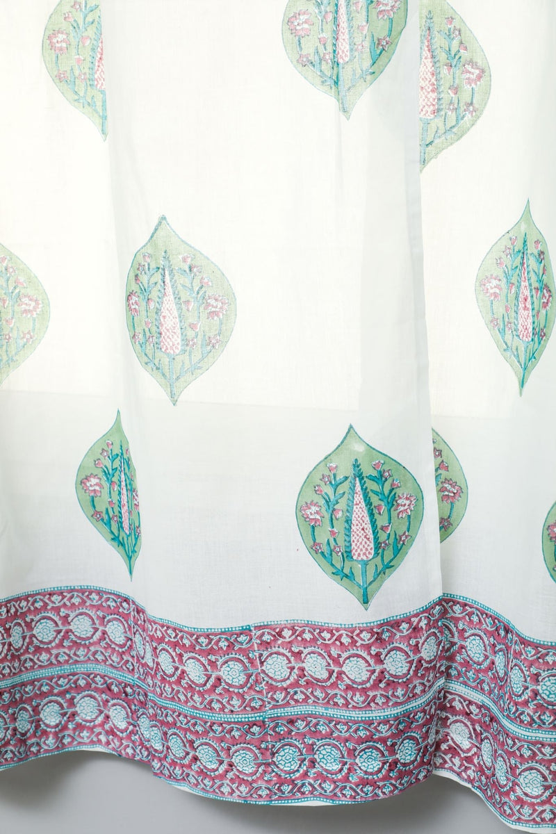 'Green Palm' Handblock Printed Cotton Window Curtain - SootiSyahi