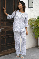 Greyed Garden Block Printed Night suit - SootiSyahi