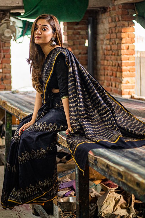 Blue Green chanderi silk block printed saree | Block print saree, Printed  sarees, Chanderi silk saree