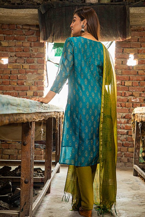 HANDBLOCK PRINT CHANDERI SILK KURTI - SootiSyahi